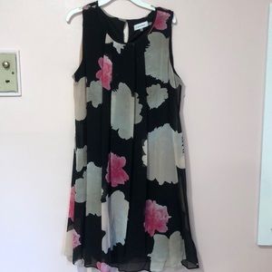 CALVIN KLEIN black and floral shift dress